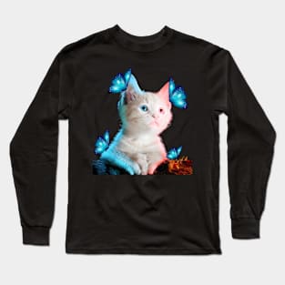 Cat With Butterfly T-Shirt Long Sleeve T-Shirt